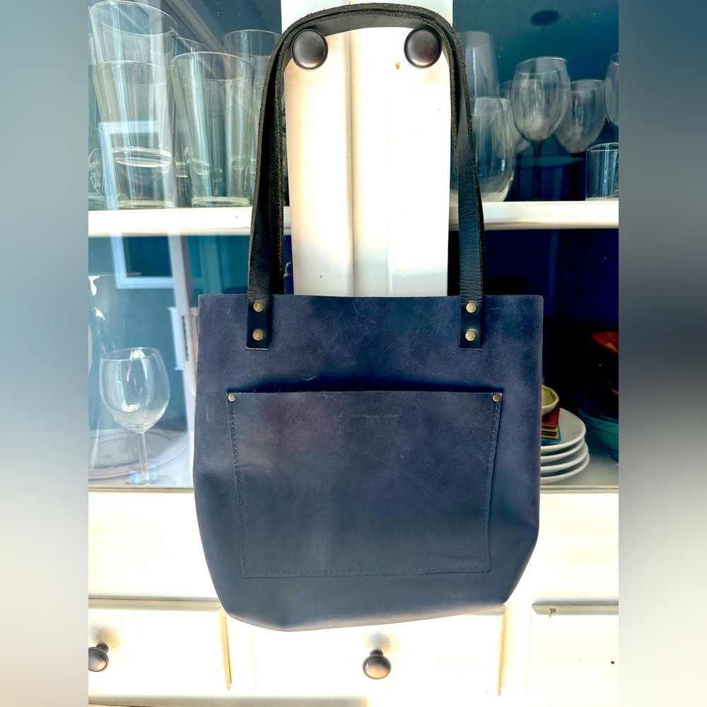 Portland Leather Small Classic Tote - Navy “Deep Water”